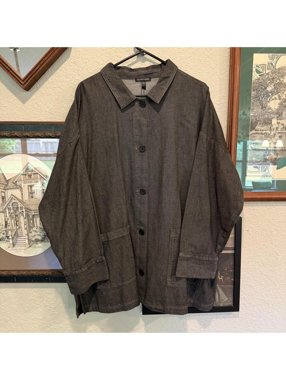 Eileen Fisher‎ Women's Organic Grey Designer Shirt Cardigan Button Down Size 1x